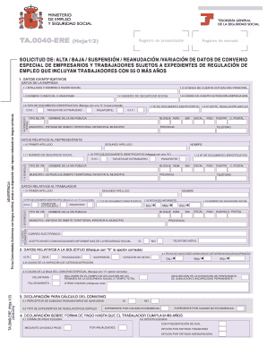 Solicitud de Alta / Baja / Suspensión / Reanudación / Variación de Datos de Convenio Especial de Empresarios y Trabajadores Sujetos a Expedientes de Regulación de Empleo que Incluyan Trabajadores con 55 o Más Años