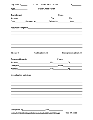 Utah County Health Department Complaint Form
