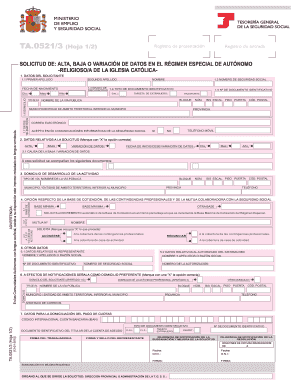 Solicitud de Alta, Baja o Variación de Datos en el Régimen Especial de Autónomos -Religioso/a de la Iglesia Católica-