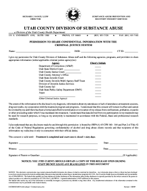 Utah County Substance Abuse Permission Form