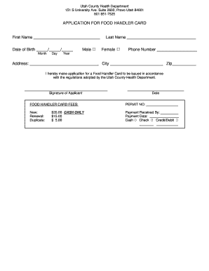 Utah Food Handler Card Application
