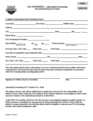 USA Swimming Transfer Request Form