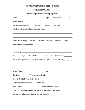 Vacate Questionnaire