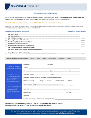 Student Registration Form for Online Training Courses