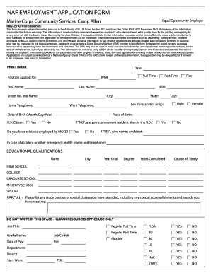 NAF Employment Application Form