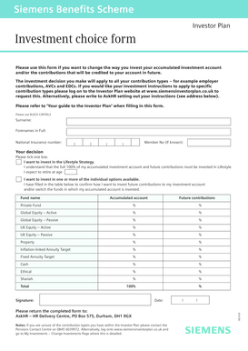 Siemens Benefits Scheme Investment Choice Form