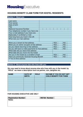 HOUSING BENEFIT CLAIM FORM FOR HOSTEL RESIDENTS