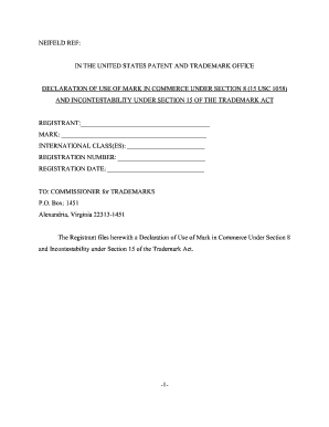 USPTO Trademark Section 8 and 15 Declaration Form