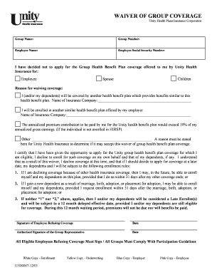 waiver of coverage health insurance - Edit, Fill Out ...