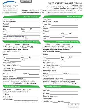 MYOBLOC Reimbursement Support Program Enrollment Form