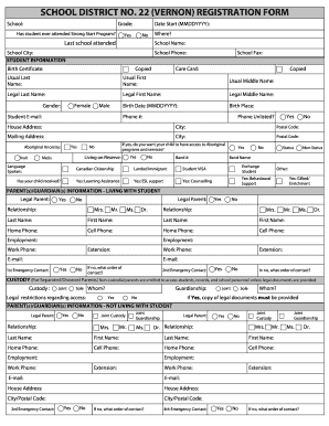 School District No. 22 Registration Form