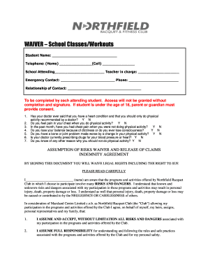 School Activity Waiver Form