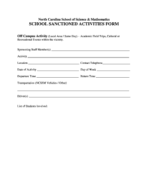 North Carolina School Sanctioned Activities Form