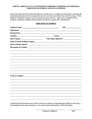 North Carolina Workers' Compensation Employee Statement