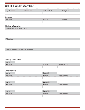 Adult Family Member Medical Information Form