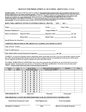 Request for Prior Approval of School Absences