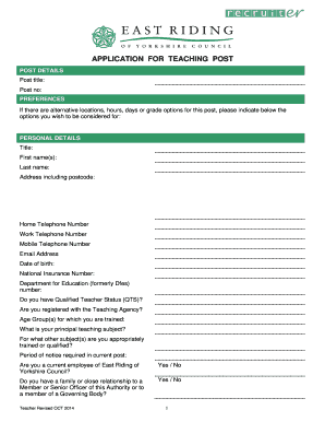 Application for Teaching Post
