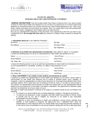 Arizona Durable Health Care Power of Attorney
