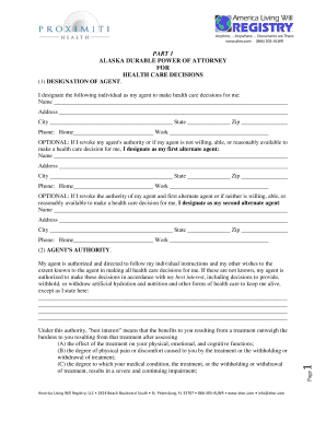 Alaska Durable Power of Attorney for Health Care Decisions
