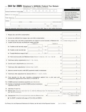 Form 944 2009 Employer’s Annual Federal Tax Return