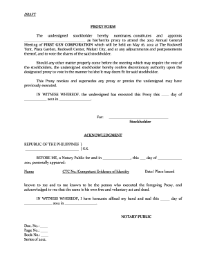 Proxy Form for First Gen Corporation