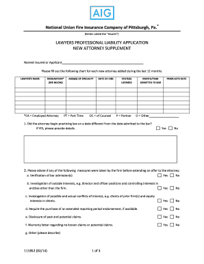 Lawyers Professional Liability Application