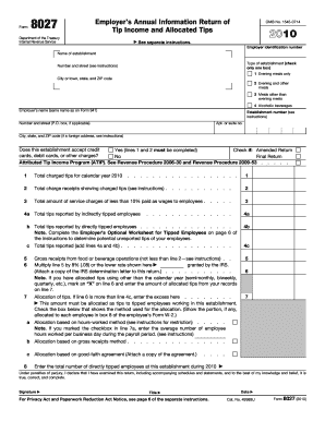 IRS Form 8027 2010
