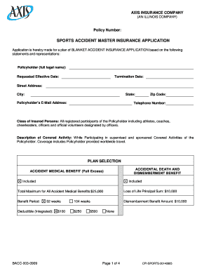 Sports Accident Master Insurance Application