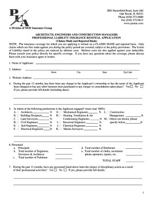 Professional Liability Insurance Renewal Application