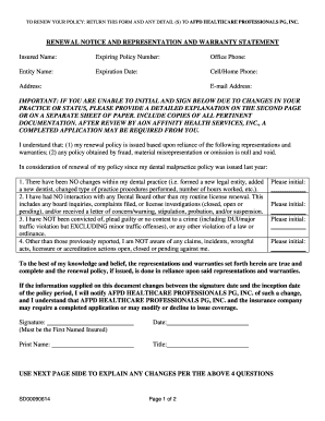 Dental Malpractice Policy Renewal Form