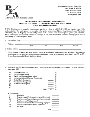 Professional Liability Insurance Renewal Application