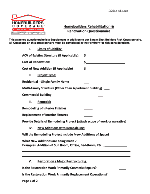 Homebuilders Rehabilitation & Renovation Questionnaire