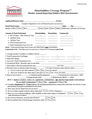Blanket Annual Reporting Builders Risk Questionnaire
