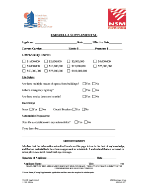 Umbrella Supplemental Insurance Application