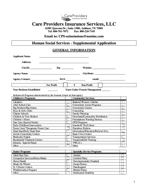 Human Social Services Supplemental Application