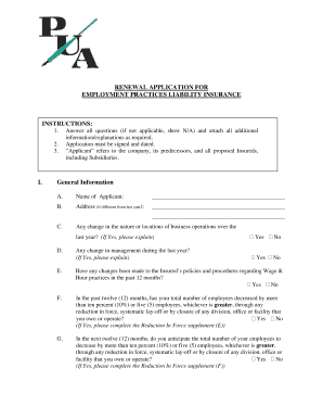 Renewal Application for Employment Practices Liability Insurance
