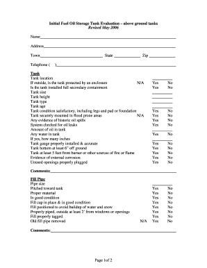 Above Ground Fuel Oil Storage Tank Evaluation Form