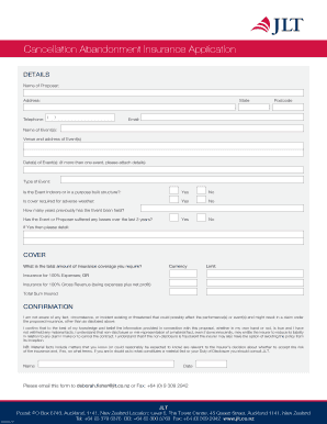 Cancellation Abandonment Insurance Application