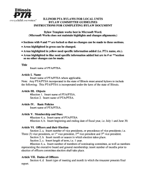 Illinois PTA Bylaws Template