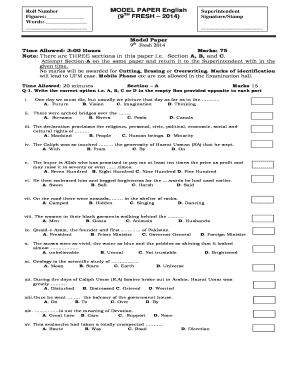 9th Grade English Model Paper