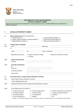 South African Water Use Property Owner Form