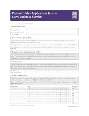 SEPA Business Service Payment Files Application Form