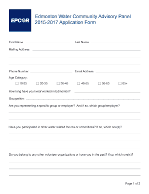 Edmonton Water Community Advisory Panel Application Form