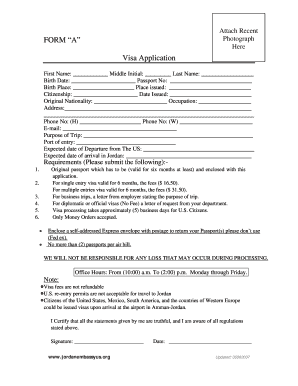Jordan Visa Application Form