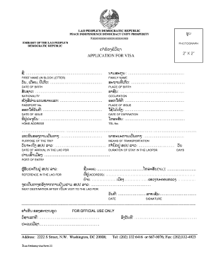 Lao PDR Visa Application Form