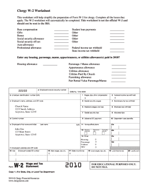 Clergy W-2 Worksheet