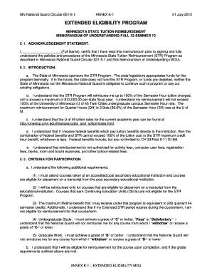Minnesota State Tuition Reimbursement Memorandum of Understanding