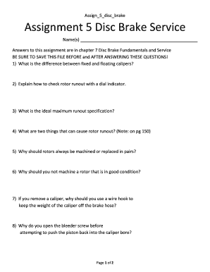 Disc Brake Service Assignment