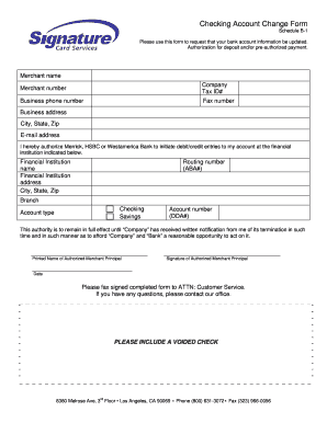 Checking Account Change Form