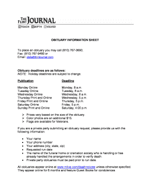 Obituary Information Sheet